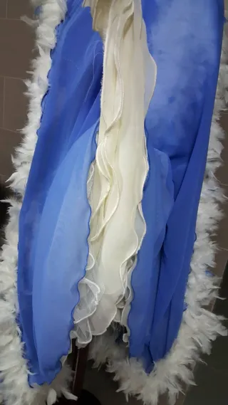 Vestido Vals y Tango Azul con Plumas