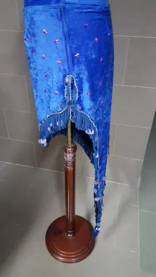 Vestido Vals y Tango Azul con Plumas