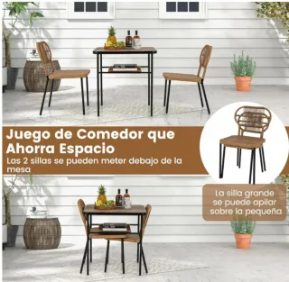 Conjunto Mesa y Sillas Jardín Ratán