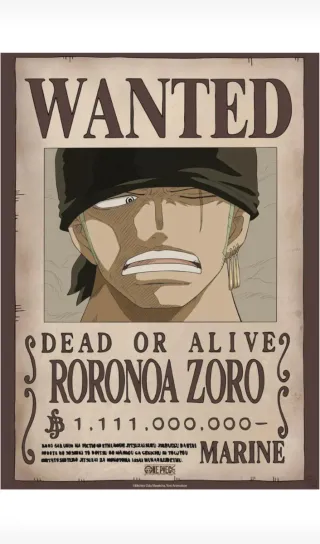 Poster One Piece "Wanted" Roronoa Zoro