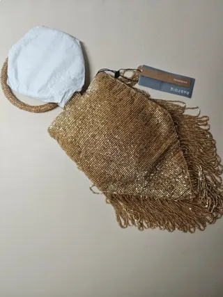 Bolso de fiesta Parfois con abalorios dorado