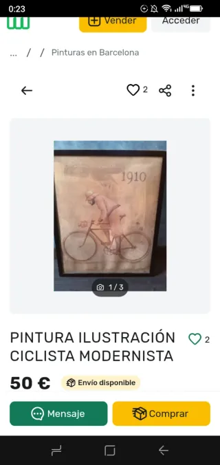 Pintura ilustración ciclista 1910.