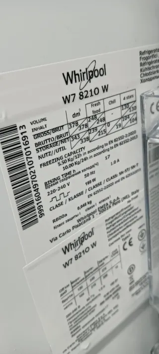 Nevera Combi Blanca Whirlpool 190 x 60 x 54 xm