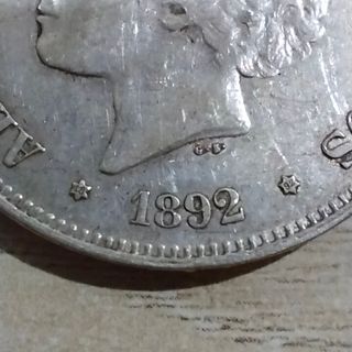 5 Pesetas de Plata, Alfonso XIII, 1892.