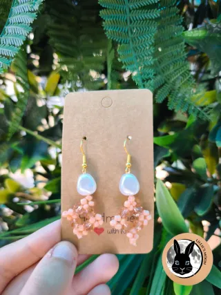 Pulsera y pendientes mosaico rosa y oro