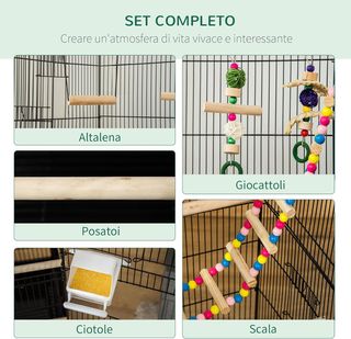 Jaula para Aves, Voladera con Asa y Puertas, Jaulita con Columpio, Cuencos y Juguetes, 46X36X100 Cm, Negro