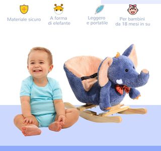 Caballo de Balancín de Madera Elefante para Niños 60X33X45Cm