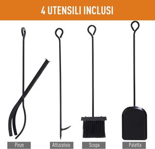 Portalegna para Chimenea de Acero y Antioxidante, Porta Leña para Interiores y Exteriores con Diseño Elegante y 4 Herramientas, 46X30X70 Cm, Negro