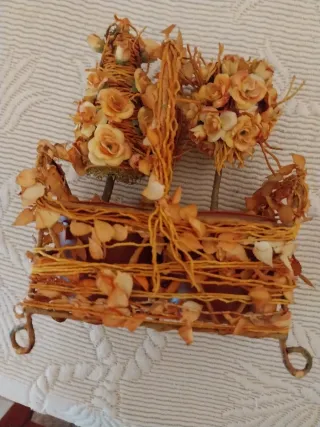 Decoración Vintage Mimbre Flores Secas