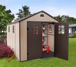 Gardiun KSP38195 Caseta jardín de resina con suelo Alessia en beige de 11 m²