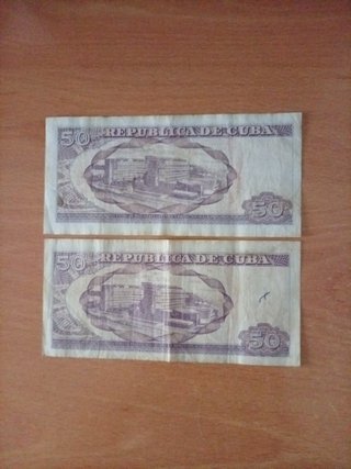 2 Billetes 50 Pesos Cubanos 2015