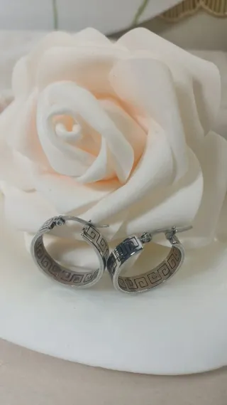 Pendientes Aro Acero Quirúrgico Diseño Greco 2.5cm
