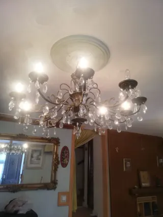 Lámpara de comedor de cristal y metal