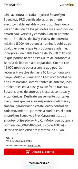 Smartgyro Speedway Pro Patinete Eléctrico