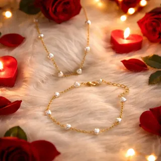 Conjunto Collar y Pulsera Perlas Corazón