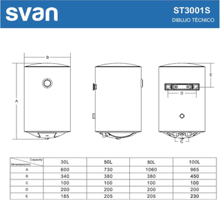 Termo eléctrico SVAN modelo ST3001S 30L