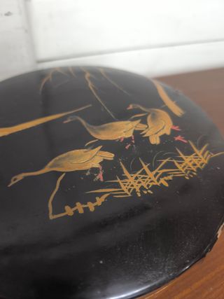 Caja Oriental Antigua Madera Negra Dorada