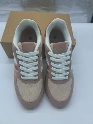 Zapatillas deportivas mujer beige y rosa
