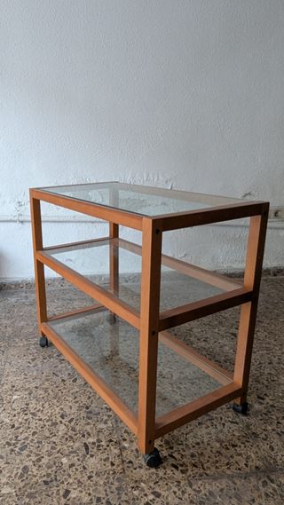 Mesa auxiliar cristal y madera