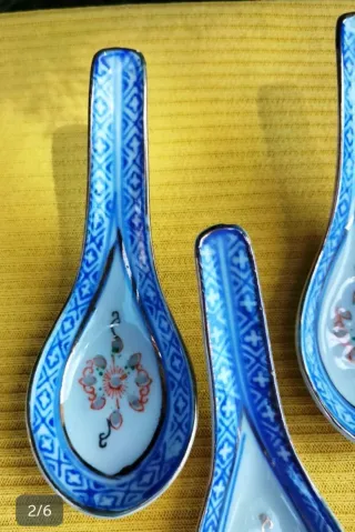 6 Cucharas chinas para sopa Asiáticas Cerámica Azu