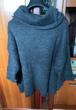 Jersey lana mohair cuello alto mujer gris