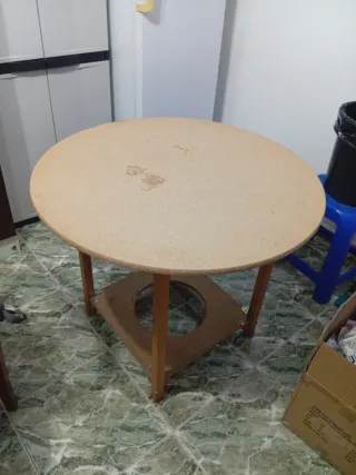 Mesa Camilla Redonda Madera y Corcho