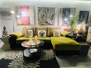 Sofá modular beige y naranja