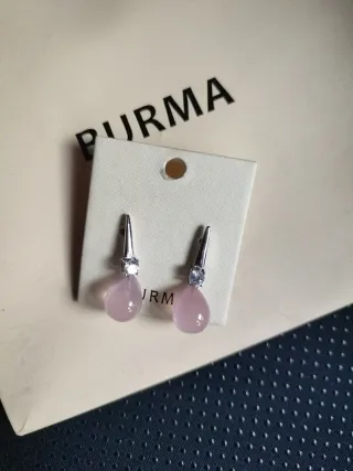 Pendientes lágrima con piedra Rosa y brillantes