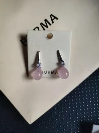 Pendientes lágrima con piedra Rosa y brillantes