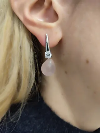 Pendientes lágrima con piedra Rosa y brillantes