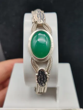 Bracciale Argento 925 Vintage Pietra Verde