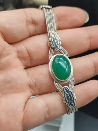 Bracciale Argento 925 Vintage Pietra Verde
