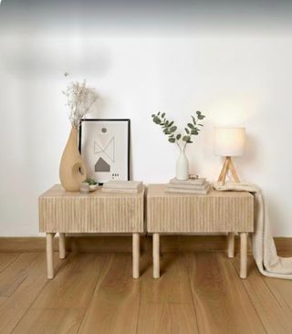 2 Mesitas de Noche Madera Beige/Marrón
