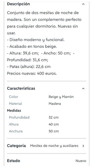 2 Mesitas de Noche Madera Beige/Marrón