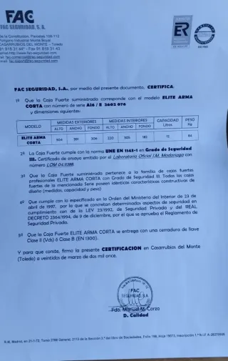 Caja de seguridad FAC grado III, modelo ELITE 12