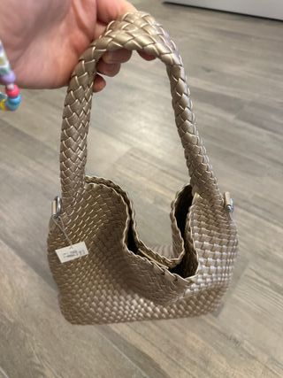 Borsa intrecciata oro/champagne con tracolla