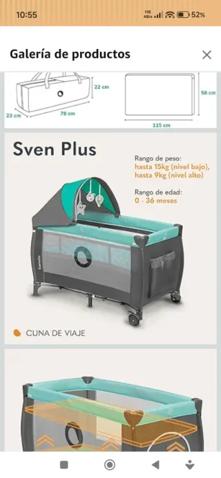 Cuna de viaje 2 niveles con cambiador.