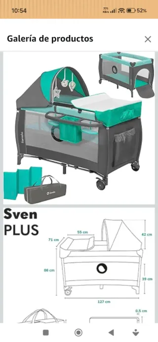 Cuna de viaje 2 niveles con cambiador.