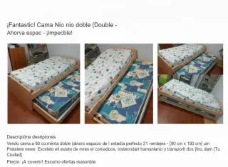 Cama doble de madera y metal