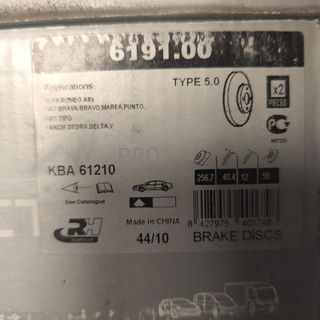 JUEGO DISCOS FRENO DELANTEROS FIAT / ALFA / LANCIA NUEVO 619100