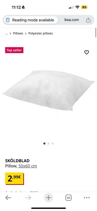 2 Almohadas Blancas Sköldblad de Ikea 50 x 60 cm
