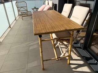 Mesa y 4 Sillas Exterior Bambú