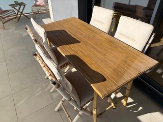 Mesa y 4 Sillas Exterior Bambú