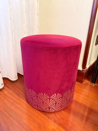 Puff tocador terciopelo rosa y dorado