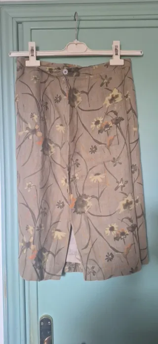 Gonna Lino Floreale Beige