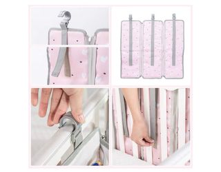 Organizador de cuna rosa con corazones