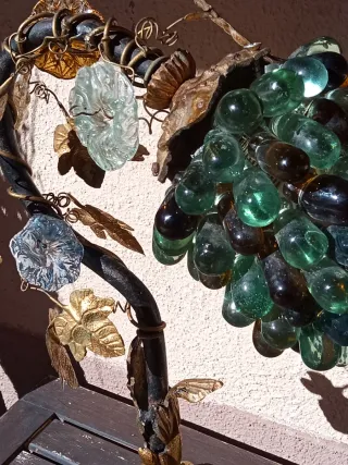 Antigua lámpara de mesa, cristal Murano racimos