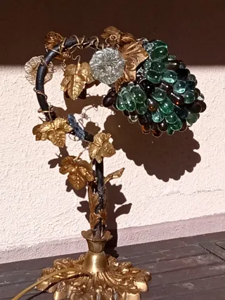 Antigua lámpara de mesa, cristal Murano racimos