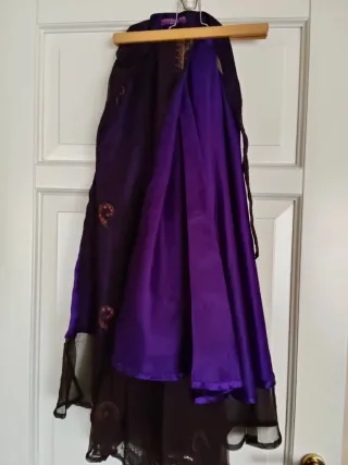 Gonna lunga indiana,viola con dettagli dorati