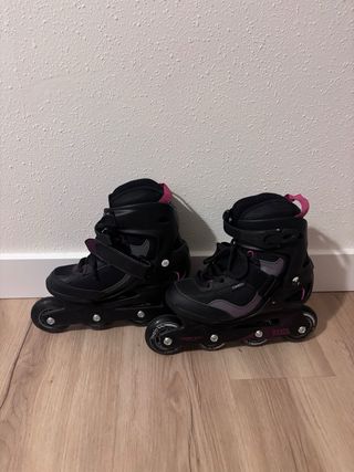 Patines +bolsa+rodilleras Oxelo negros y rosas